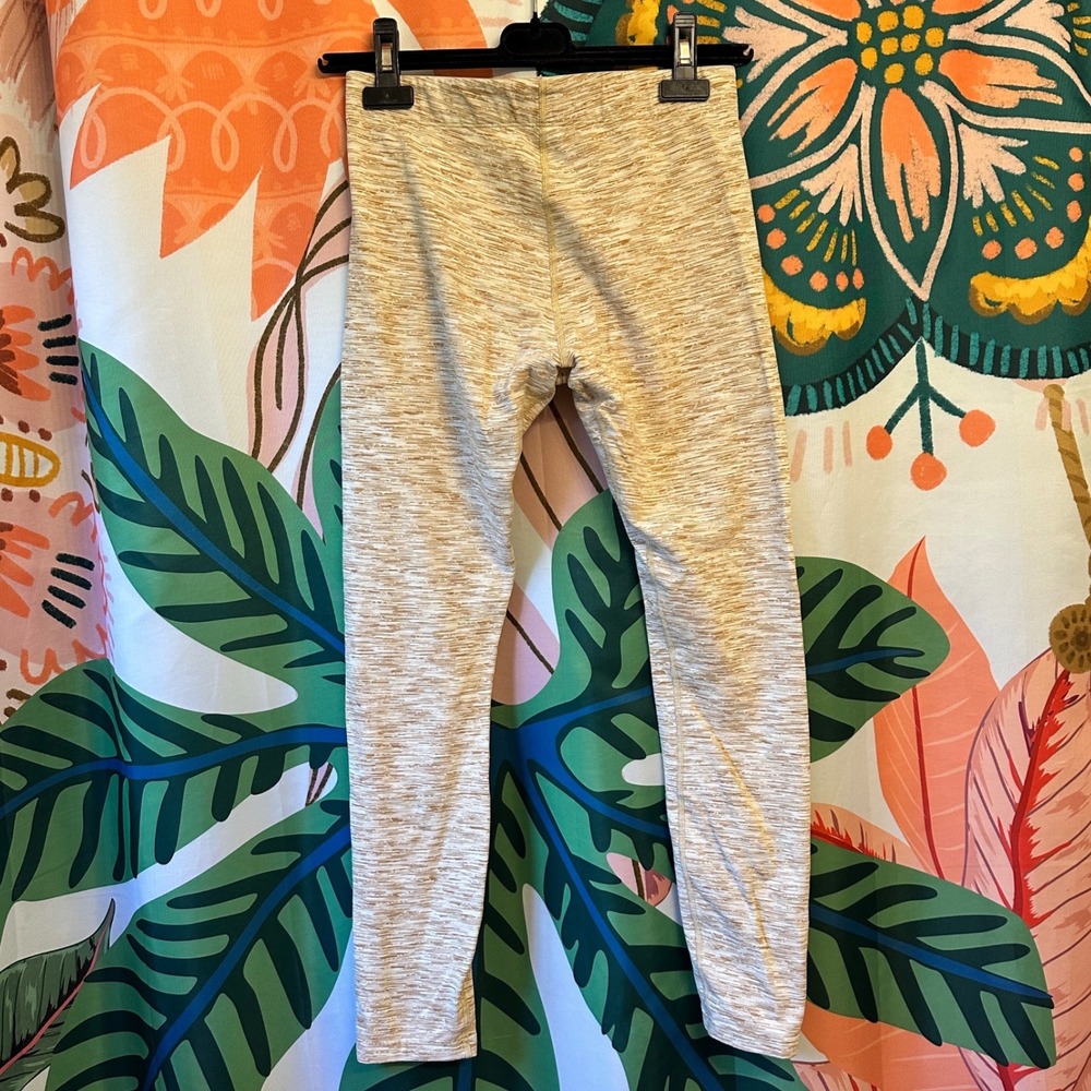 Outdoor Voices Women Tan White Space Dye Logo Waistband Leggings Size M